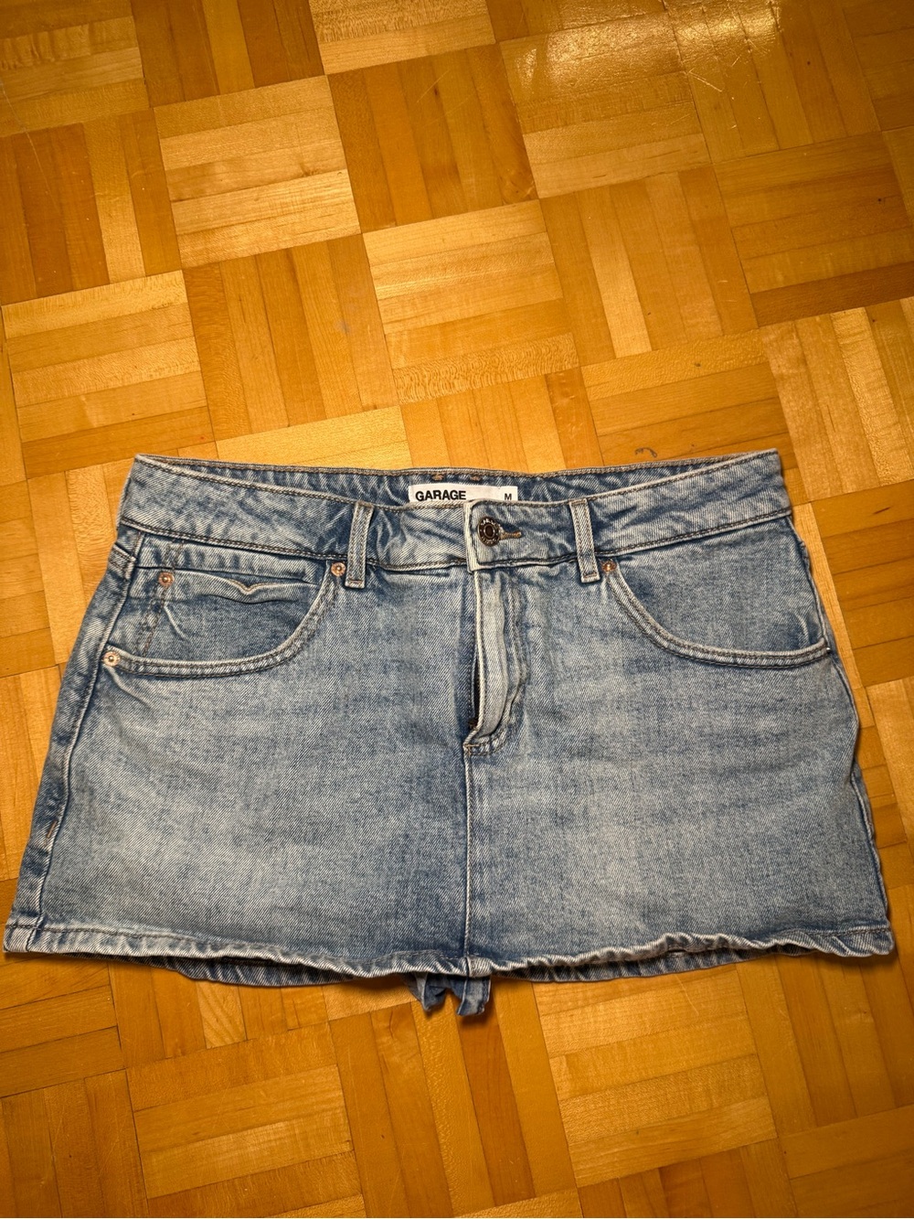 Garage Light Wash Denim Mini Skirt - Blue